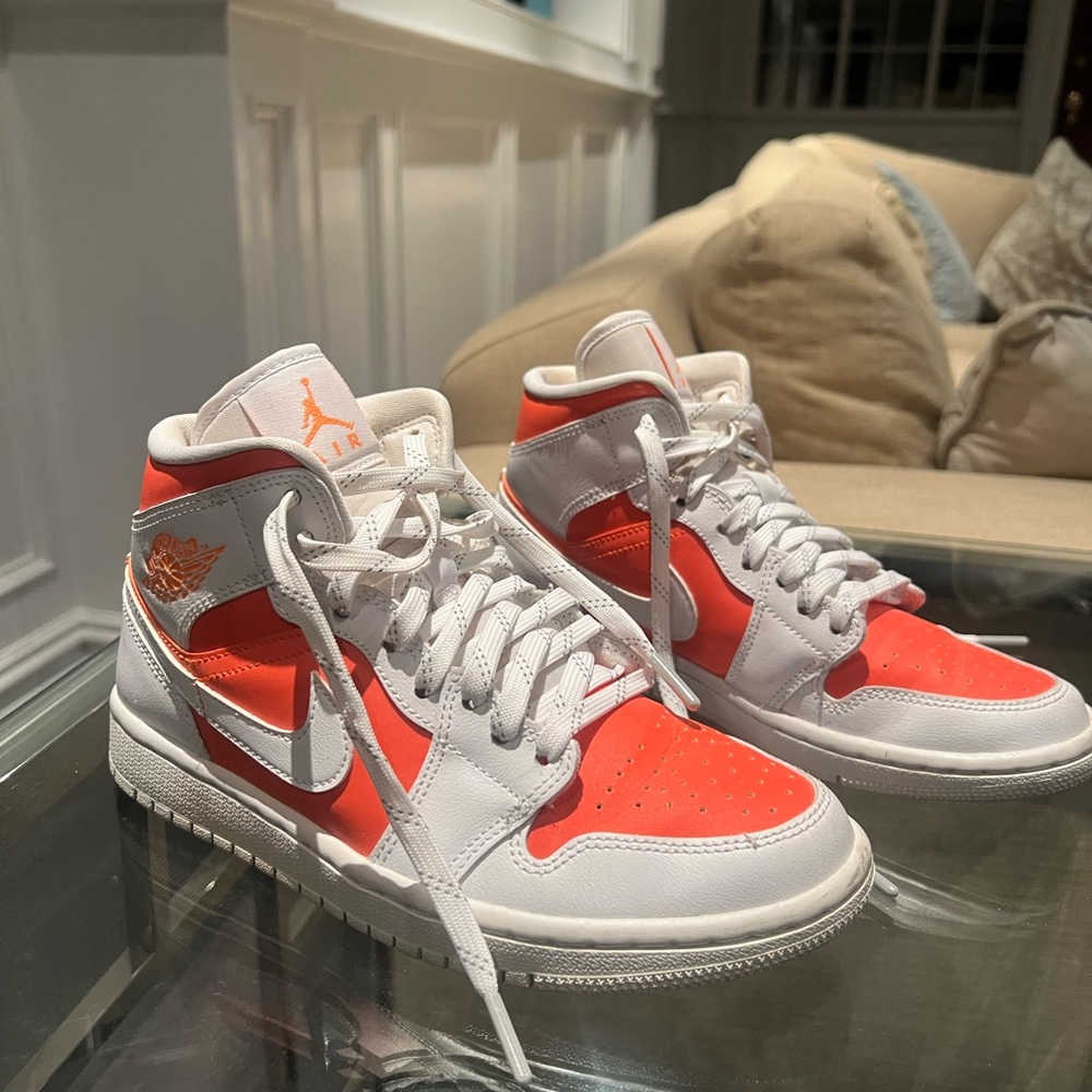 Air Jordan High-Top Sneakers in White and Orange
